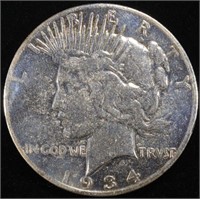 1934-S PEACE DOLLAR VF, CLEANED
