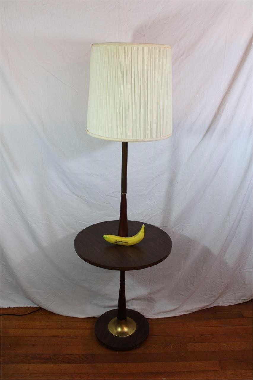 MCM Walnut Side Table Floor Lamp