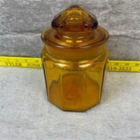Vintage L.E. Smith Amber Glass Canister w/ Lid