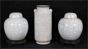 3 Pieces Chinese Crackle Glaze Porcelain