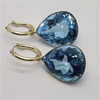 $2663 14K Blue Topaz 58.40Ct Hoop Earrings