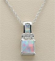 10kt Gold Princess Cut Opal & Diamond Pendant