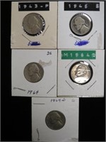 (5) JERFFERSON NICKELS VARIOUS DATES