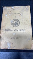 Antique Acadia University College Calendar 1886-87