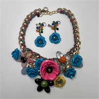 Betsy Johnson Floral Statement Necklace & Earrings