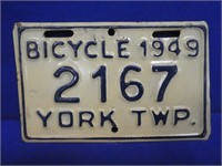 1949 Bicycle Plate York Twp.