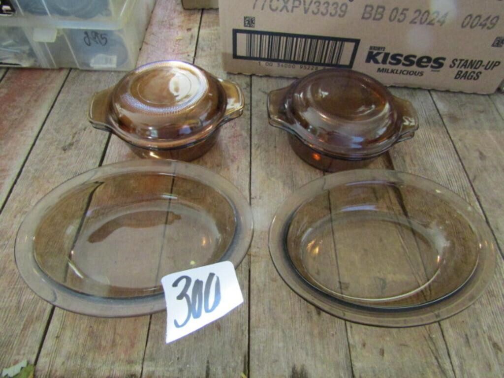 4 PIECES BROWN PYREX BAKEWARE