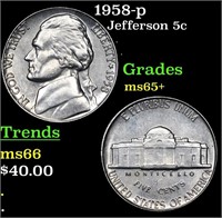 1958-p Jefferson Nickel 5c Grades GEM+ Unc