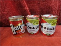 (3)Vintage Boscul Coffee tin cans.