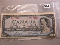 1954 Canadian Five Dollar Paper Money