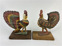 Early PA Wood Carved Folk Art Roosters.
