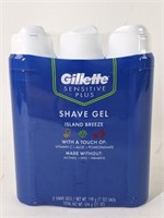 NEW Gillette Sensitive Plus 3 Pack Shave Gel