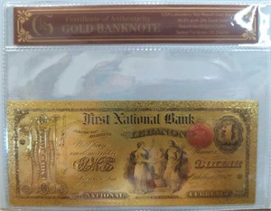 24k, gold-plated, banknote Lebanon with coa