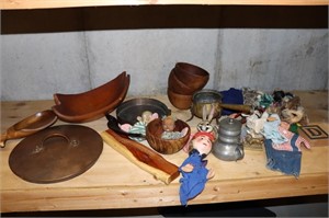 Hand Puppets, Wood Bowls, Copper Lid, etc.