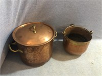 Set Of Two Vintage Copper Pots