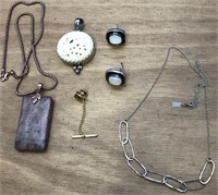 Sterling Jewelry & 10K Tie Pin + Stone Pendant