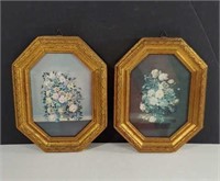 Vintage Framed Floral Art Prints in Gold