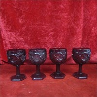 (4)Avon cape cod red glass wine goblets.