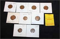 9 Indian Head pennies 1900-1908