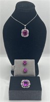 (AO) Sterling Silver Lab Pink Sapphire Necklace