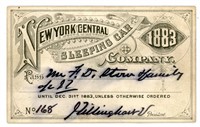 AN 1883 NEW YORK CENTRAL SLEEPING CAR CO. RR PASS