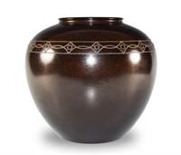 Japanese Bronze Vase with Silver Decoration