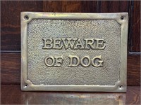 "Beware Of Dog" Brass Plaque