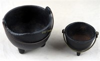 Antique 4" & 2 1/2" Cast Iron Kettles Pots Decor