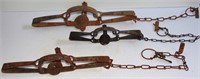 3 ANTIQUE ANIMAL STEEL TRAPS