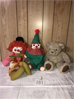 Stuffed Animals Including Clowns and a Bear