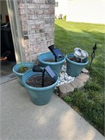 4 Blue Plastic Planters