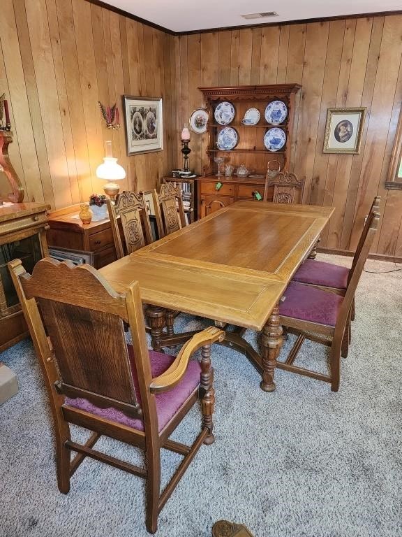 Jacobean Style Solid Wood Dining Table & 6 Chairs