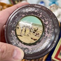 VINTAGE POWDER JAR WITH BEACH SCENE