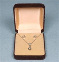 14K White Gold & Diamond Necklace + Earrings