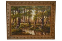 Illegible Oil Painting, Woodland Creek