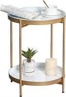 Round Side Table, 2-tier Metal End Table