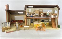 Vintage Tomy Doll House with Dolls & Accessories