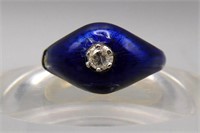 18k Gold Italian Blue Enamel & Diamond Ring