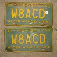 Pair 1959 Michigan license plates.