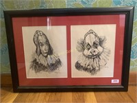2 Original Clown Themed Pen & Ink Drawings