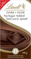 Lindt No Sugar Added Dark Chocolate Bar, 100 Grams