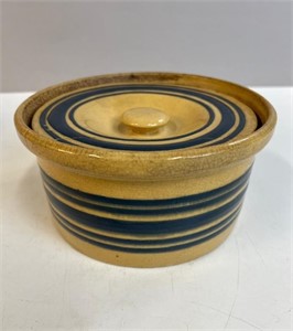 BLUE BANDED YELLOW WARE BUTTER DISH