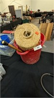 Bucket Of Twine, Straps, And Bugie Cords