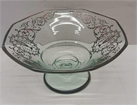 Depression Glass Compote With Silver Overlay