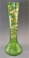Victorian Green Glass Enamel Decorated Vase