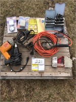 Electric drills, drill bits, cords, pad locks,