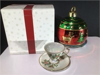 Christmas Ornament Cookie Jar & Box & Teacup &