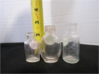 3 vintage mini clear glass bottles