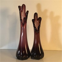 2 SWUNG GLASS VASES