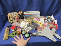 vintage toys in storage tote (16in x11in x 9in)